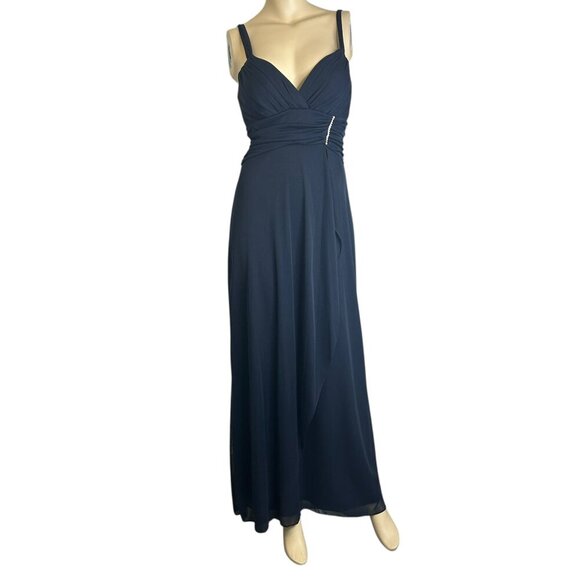 Vintage‎ Betsy & Adam Navy Blue Chiffon Prom Dress Sz 8 Formal Evening Gown - Picture 2 of 11